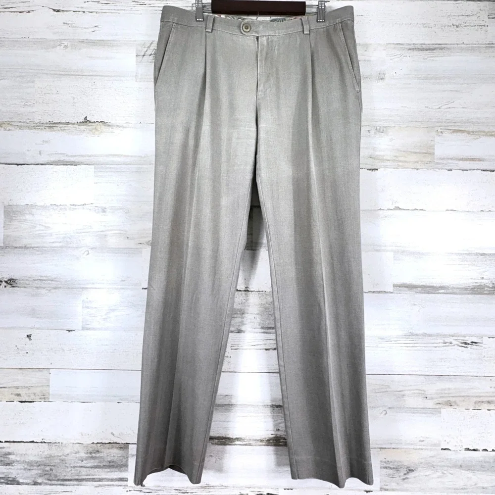 Tommy Bahama Mens‎ Gray Silk Blend Pleated Dress Pants 35x34 Floral Lined